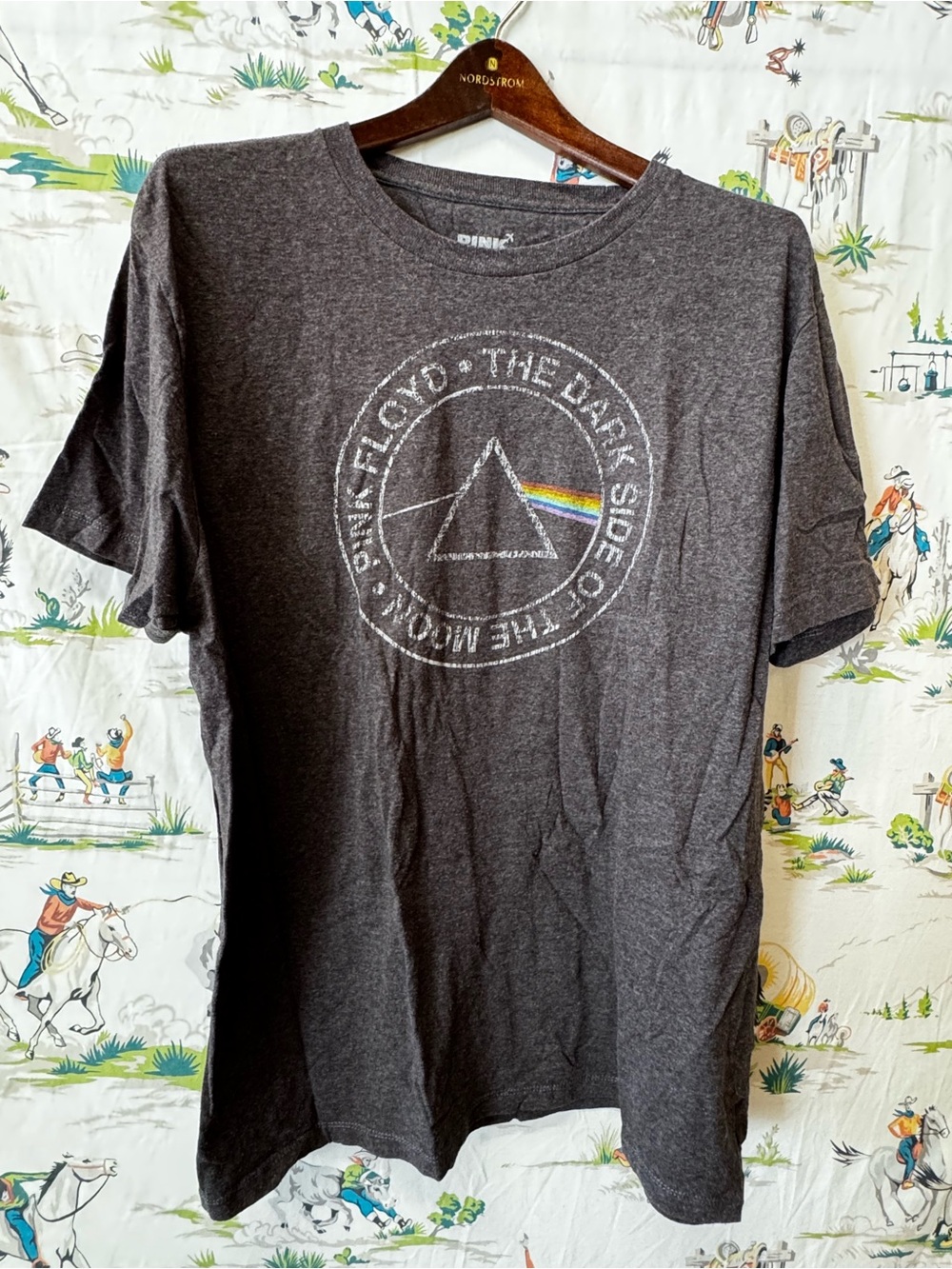 Pink Floyd Short Sleeve Tee - Charcoal Gray with Rainbow Prism - size xl